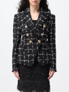 Balmain Grid Tweed Double-breasted Blazer In White