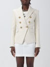 Balmain Double-breasted Leather Blazer In White