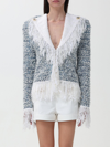 Balmain Fringed Tweed Blazer In Blue