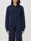 Pinko Technical Fabric Short Sweatshirt With Raised Logo And Zip In Blue