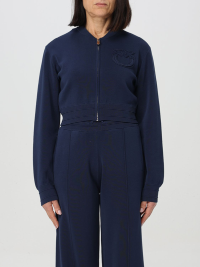 Pinko Technical Fabric Short Sweatshirt With Raised Logo And Zip In Blue