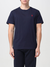Polo Ralph Lauren Blue Crewneck T-shirt With Pony Embroidery On The Front In Navy