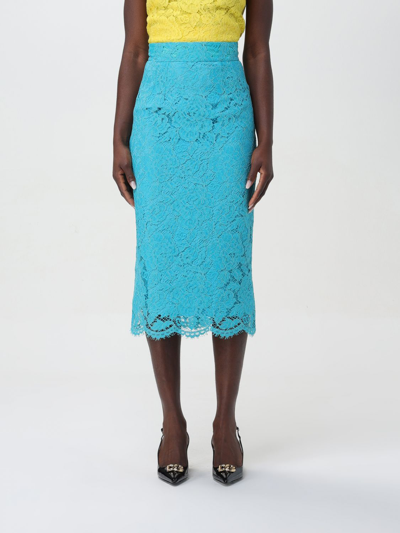 Dolce & Gabbana High-waisted Floral Lace Skirt In Blue