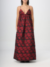 Ganni Botanical Jacquard Long Strap Dress In Red