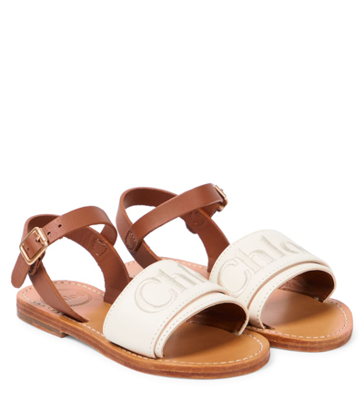 Chloé Kids' Logo Leather Sandals In Cream