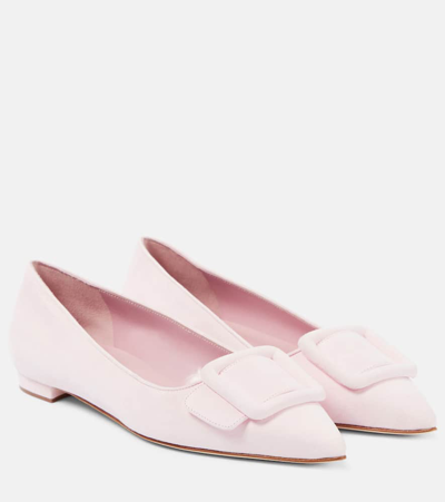 Manolo Blahnik Maysale Suede Point-toe Flats In 9065/1012 Ypri/whit