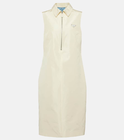 Prada Half-zip Silk-blend Midi Dress In Neutral