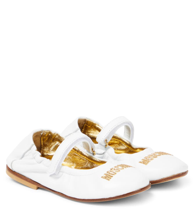 Moschino Kids' Logo Leather Ballet Flats In White