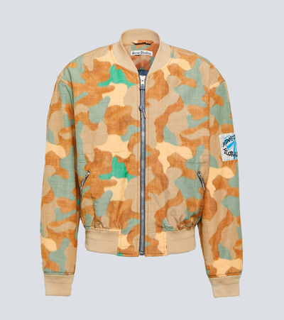 Acne Studios Camouflage-print Slub Cotton-blend Bomber Jacket In Brown