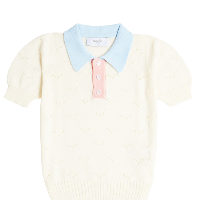 Paade Mode Kids' Wave Knitted Cotton Polo Shirt In White