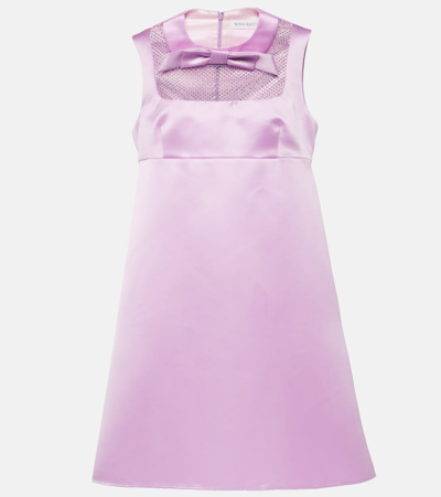 Nina Ricci Bow-embellished Satin Mini Dress In Lilac