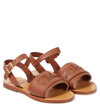 Chloé Kids' Logo Leather Sandals In Brown