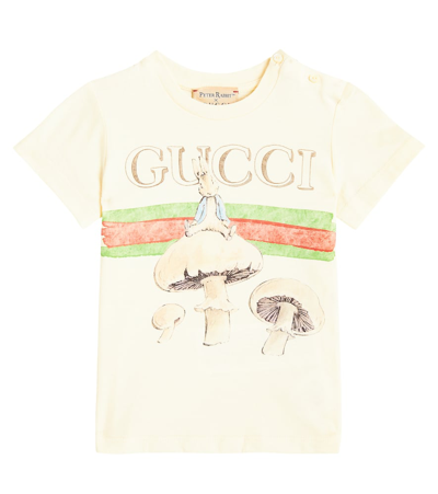 Gucci X Peter Rabbit Baby Cotton Jersey T-shirt In Beige