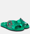 Manolo Blahnik Chilanghi Crystal Buckle Slide Sandals In Green