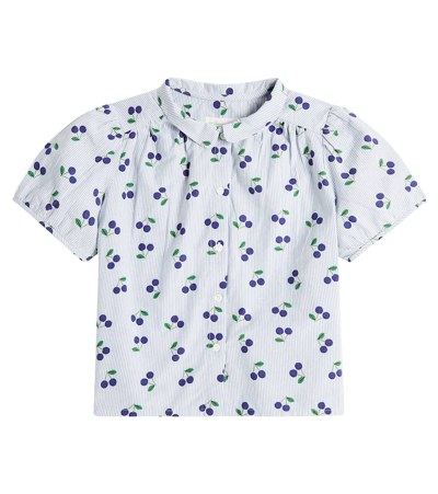 Bonpoint Kids' Adele Printed Cotton Poplin Blouse In Blue