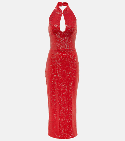 Rasario Sequined Cutout Midi Dress In Red