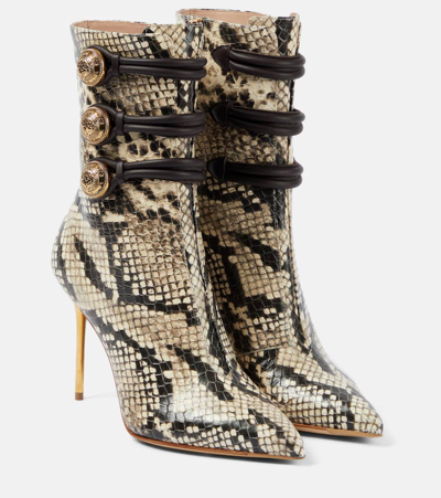 Balmain Alma Snake-effect Leather Ankle Boots In Multicoloured