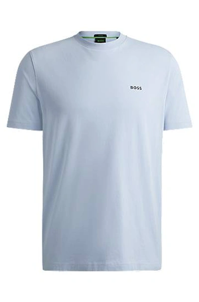 Hugo Boss Stretch-cotton Regular-fit T-shirt With Contrast Logo In Blue