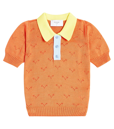 Paade Mode Kids' Wave Knitted Cotton Polo Shirt In Orange