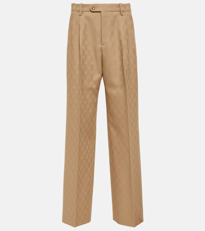 Gucci Gg Wool Jacquard Straight Pants In Beige