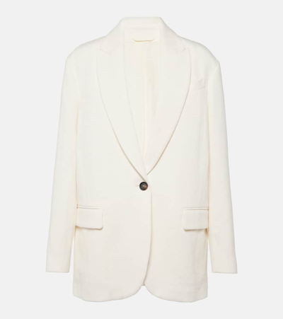 Brunello Cucinelli Chevron Cotton And Linen Blazer In White