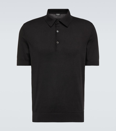 Zegna Navy Blue Premium Cotton Polo Shirt In Black