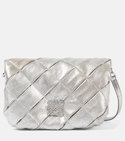 Loewe Goya Puffer Mini Metallic Leather Shoulder Bag In Silver