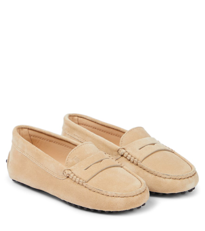 Tod's Junior Kids' Gommino Suede Moccasins In Beige