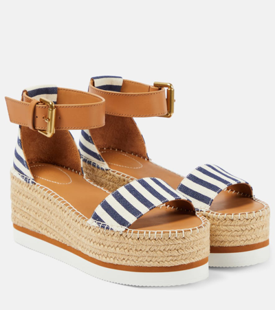 See By Chloé Glyn Striped Espadrille Wedges In Dark Blue