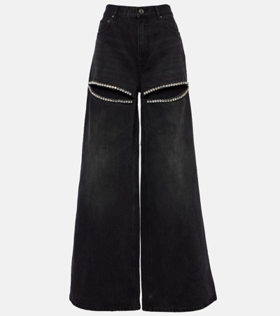 Area Crystal-embellished Wide-leg Jeans In Black