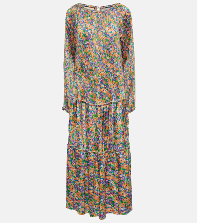 Plan C Floral Pleated Midi Dress In Multicoloured