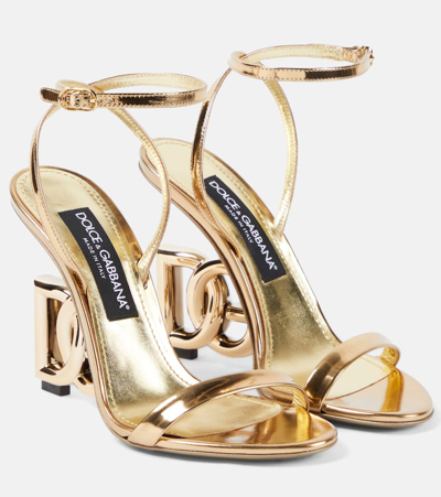 Dolce & Gabbana Dg Mirrored Leather Sandals In Gold