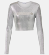 Rabanne Silver Long-sleeved Crop Top With Logo In Silver