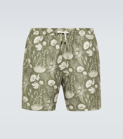 Sunspel Katie Scott Printed Swim Trunks In Green