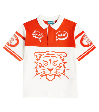 Kenzo Kids' Logo-print Cotton Polo Shirt In Ivory/red