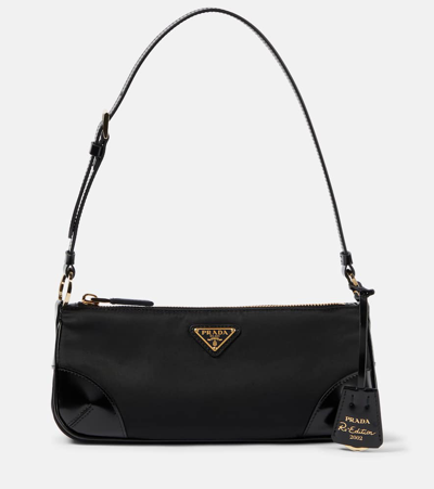 Prada Re-edition 2002 Small Leather Shoulder Bag In Black