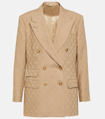 Gucci Gg Wool Jacquard Jacket In Camel