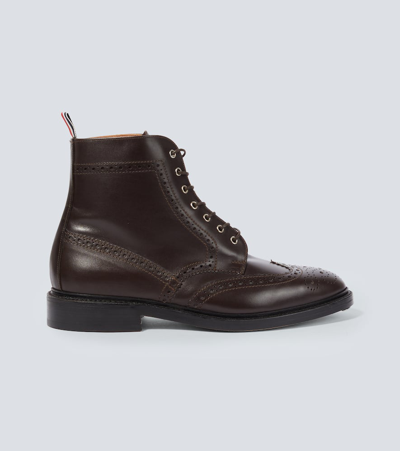 Thom Browne Leather Lace-up Boots In Brown