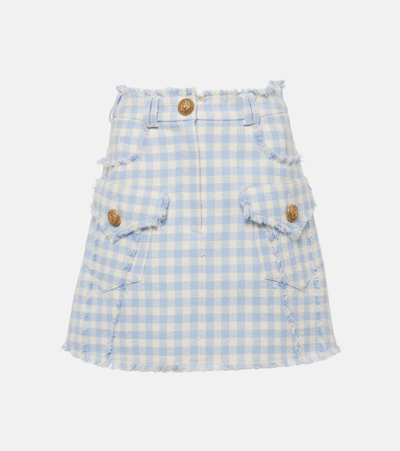 Balmain Checked Cotton-blend Tweed Miniskirt In Blue