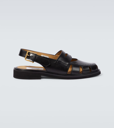 Thom Browne Cutout Leather Flats In Black