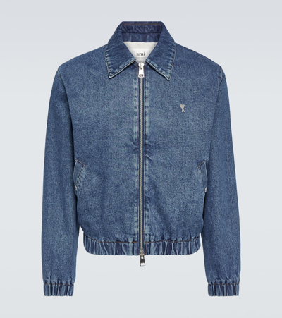 Ami Alexandre Mattiussi Classic Denim Jacket With Pointed Collar And Subtle Logo In Blue