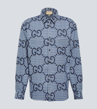 Gucci Checked Logo Wool Shirt In Multicoloured