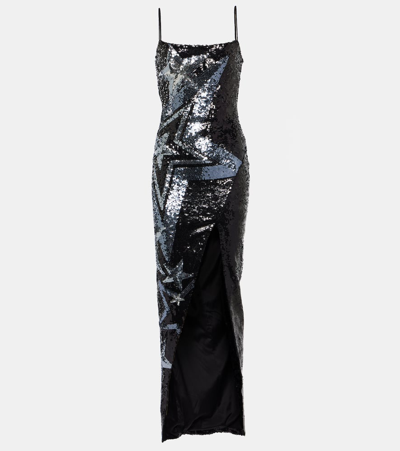 Balmain Sequined Side-slit Maxi Dress In Black