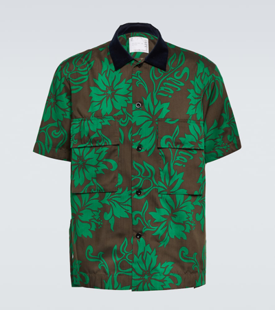 Sacai Floral Printed Shirt In Green