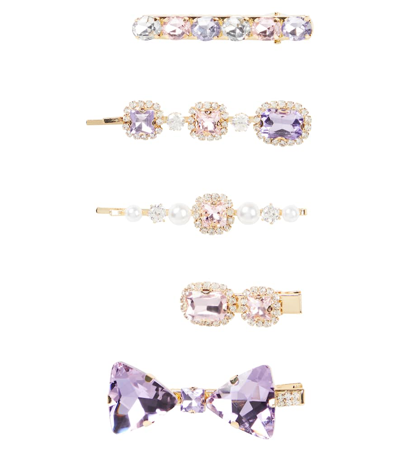 Monnalisa Kids' Set Of 5 Embellished Bobby Pins In Metallic