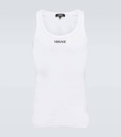 Versace Geripptes Tanktop Aus Baumwolle Mit Logo In White