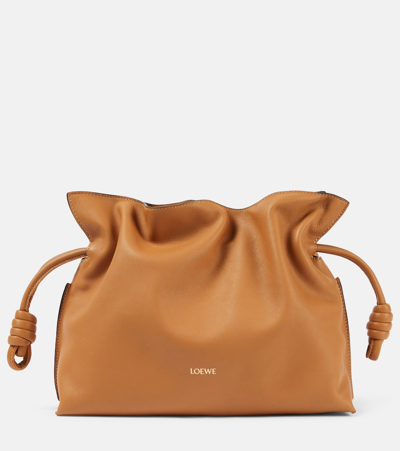 Loewe Large Flamenco Knot Leather Clutch In Warm Desert