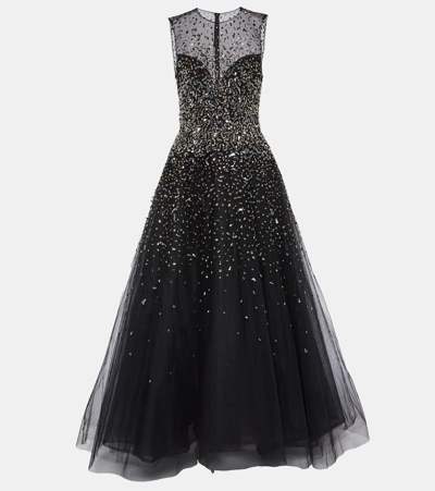 Monique Lhuillier Embellished Tulle Gown In Black