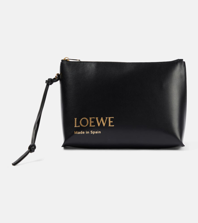 Loewe Logo Embossed Leather Pouch In Black