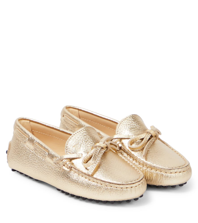 Tod's Junior Kids' Gommino Metallic Leather Loafers In Gold